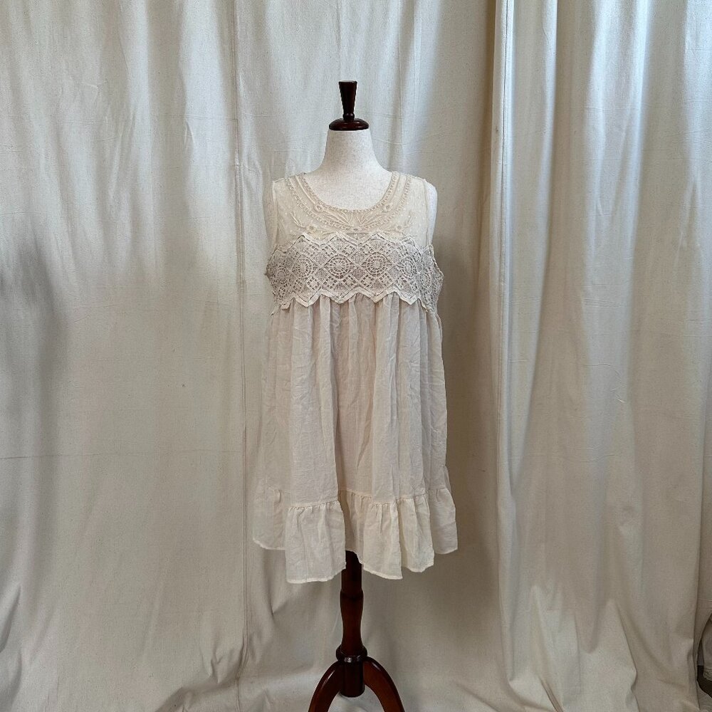 Indigo Soul 2XL Cream Boho Sleeveless Mini Dress with Lace Detail